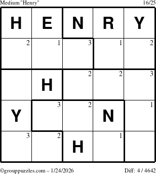 The grouppuzzles.com Medium Henry puzzle for Saturday January 24, 2026 with the first 3 steps marked