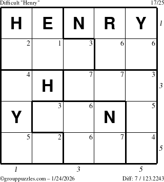 The grouppuzzles.com Difficult Henry puzzle for Saturday January 24, 2026 with all 7 steps marked