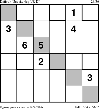 The grouppuzzles.com Difficult Sudoku-6up-UR-D puzzle for Saturday January 24, 2026