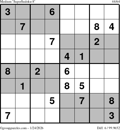 The grouppuzzles.com Medium SuperSudoku-8 puzzle for Saturday January 24, 2026