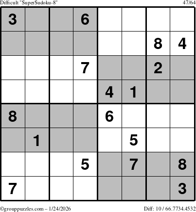 The grouppuzzles.com Difficult SuperSudoku-8 puzzle for Saturday January 24, 2026