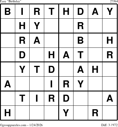 The grouppuzzles.com Easy Birthday puzzle for Saturday January 24, 2026