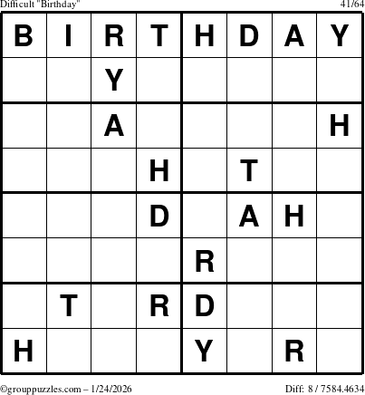 The grouppuzzles.com Difficult Birthday puzzle for Saturday January 24, 2026