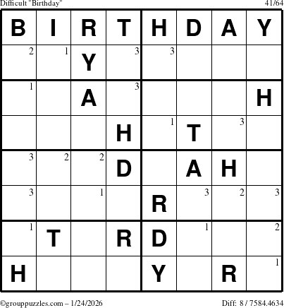 The grouppuzzles.com Difficult Birthday puzzle for Saturday January 24, 2026 with the first 3 steps marked