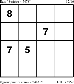 The grouppuzzles.com Easy Sudoku-4-5678 puzzle for Friday July 24, 2026