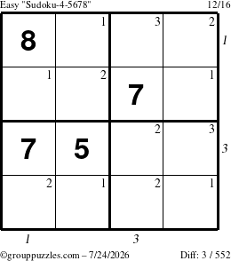The grouppuzzles.com Easy Sudoku-4-5678 puzzle for Friday July 24, 2026 with all 3 steps marked