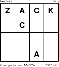 The grouppuzzles.com Easy Zack puzzle for Friday July 24, 2026