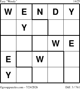 The grouppuzzles.com Easy Wendy puzzle for Friday July 24, 2026