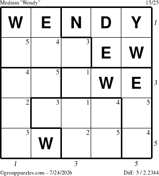 The grouppuzzles.com Medium Wendy puzzle for Friday July 24, 2026 with all 5 steps marked