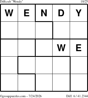 The grouppuzzles.com Difficult Wendy puzzle for Friday July 24, 2026