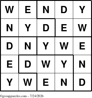 The grouppuzzles.com Answer grid for the Wendy puzzle for Friday July 24, 2026