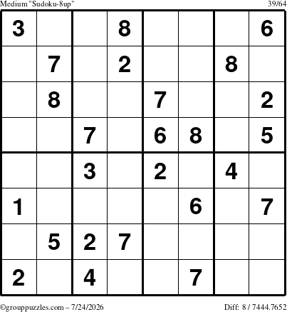 The grouppuzzles.com Medium Sudoku-8up puzzle for Friday July 24, 2026