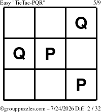 The grouppuzzles.com Easy TicTac-PQR puzzle for Friday July 24, 2026