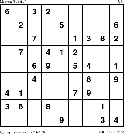 The grouppuzzles.com Medium Sudoku puzzle for Friday July 24, 2026