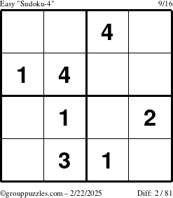 The grouppuzzles.com Easy Sudoku-4 puzzle for Saturday February 22, 2025