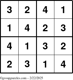 The grouppuzzles.com Answer grid for the Sudoku-4 puzzle for Saturday February 22, 2025