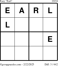 The grouppuzzles.com Easy Earl puzzle for Saturday February 22, 2025