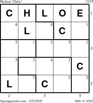 The grouppuzzles.com Medium Chloe puzzle for Saturday February 22, 2025 with all 4 steps marked