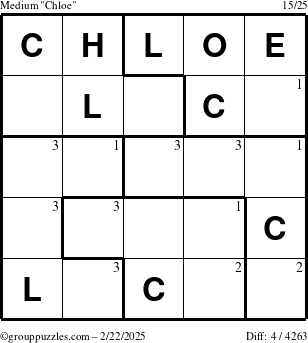 The grouppuzzles.com Medium Chloe puzzle for Saturday February 22, 2025 with the first 3 steps marked