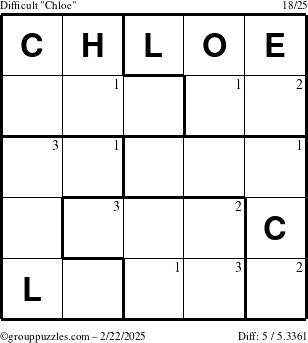 The grouppuzzles.com Difficult Chloe puzzle for Saturday February 22, 2025 with the first 3 steps marked