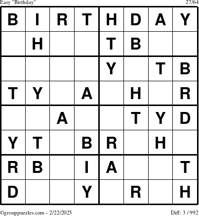 The grouppuzzles.com Easy Birthday puzzle for Saturday February 22, 2025