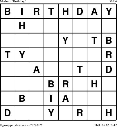 The grouppuzzles.com Medium Birthday puzzle for Saturday February 22, 2025