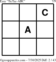 The grouppuzzles.com Easy TicTac-ABC puzzle for Wednesday July 30, 2025
