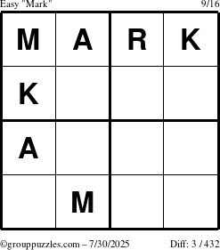 The grouppuzzles.com Easy Mark puzzle for Wednesday July 30, 2025
