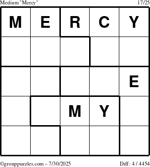 The grouppuzzles.com Medium Mercy puzzle for Wednesday July 30, 2025