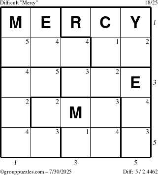 The grouppuzzles.com Difficult Mercy puzzle for Wednesday July 30, 2025 with all 5 steps marked