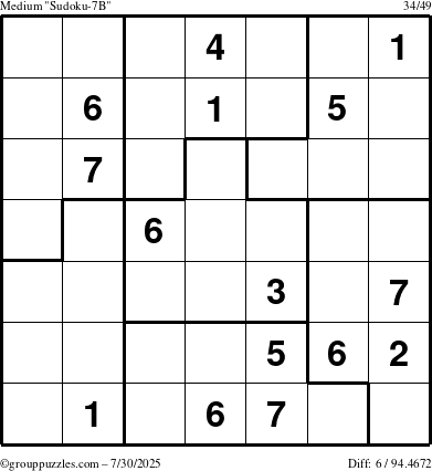 The grouppuzzles.com Medium Sudoku-7B puzzle for Wednesday July 30, 2025