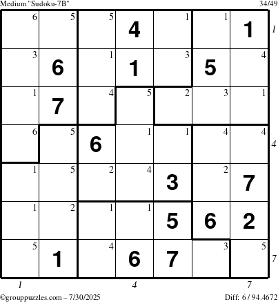 The grouppuzzles.com Medium Sudoku-7B puzzle for Wednesday July 30, 2025 with all 6 steps marked