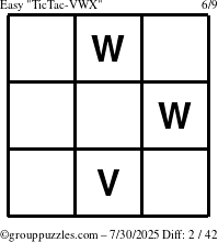 The grouppuzzles.com Easy TicTac-VWX puzzle for Wednesday July 30, 2025