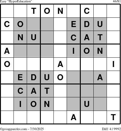 The grouppuzzles.com Easy HyperEducation-i23 puzzle for Wednesday July 30, 2025