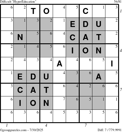 The grouppuzzles.com Difficult HyperEducation-i23 puzzle for Wednesday July 30, 2025 with all 7 steps marked