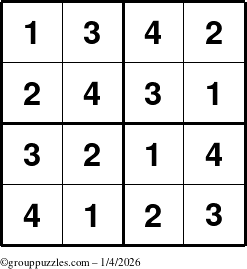 The grouppuzzles.com Answer grid for the Sudoku-4 puzzle for Sunday January 4, 2026