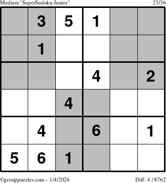 The grouppuzzles.com Medium SuperSudoku-Junior puzzle for Sunday January 4, 2026
