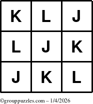 The grouppuzzles.com Answer grid for the TicTac-JKL puzzle for Sunday January 4, 2026