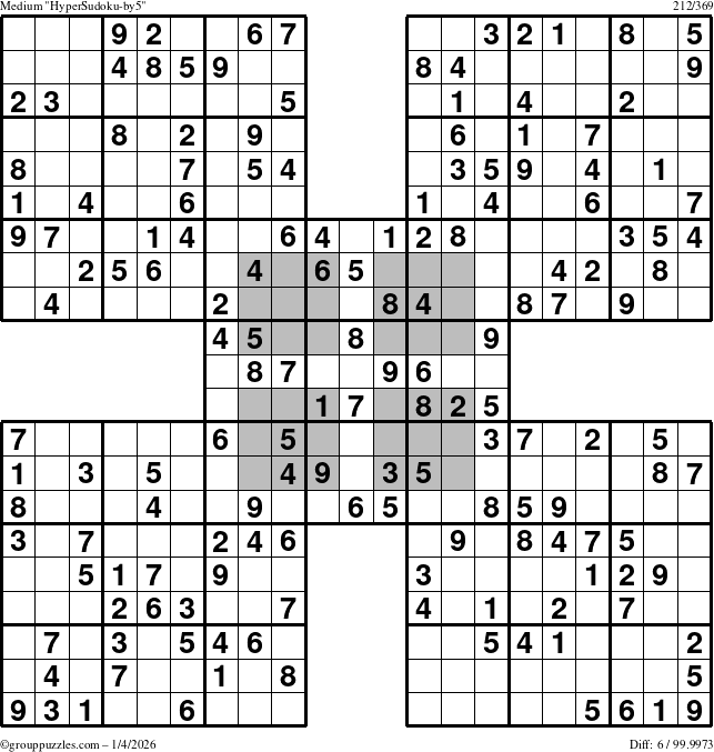 The grouppuzzles.com Medium HyperSudoku-by5 puzzle for Sunday January 4, 2026