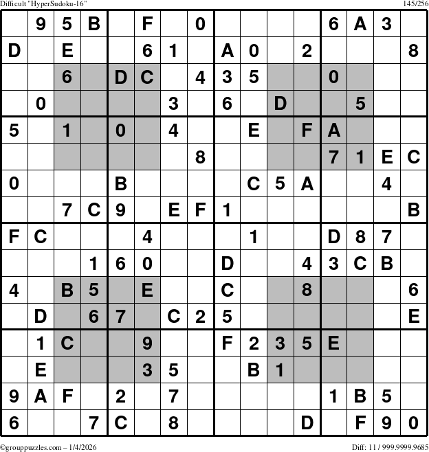 The grouppuzzles.com Difficult HyperSudoku-16 puzzle for Sunday January 4, 2026