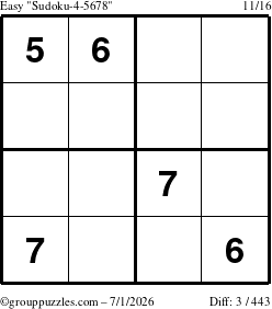 The grouppuzzles.com Easy Sudoku-4-5678 puzzle for Wednesday July 1, 2026