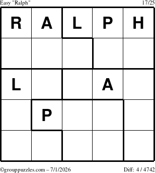 The grouppuzzles.com Easy Ralph puzzle for Wednesday July 1, 2026