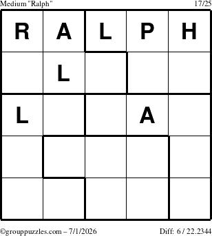 The grouppuzzles.com Medium Ralph puzzle for Wednesday July 1, 2026