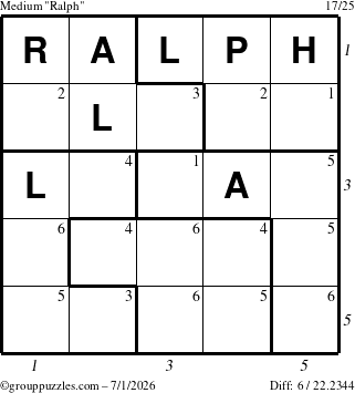 The grouppuzzles.com Medium Ralph puzzle for Wednesday July 1, 2026 with all 6 steps marked