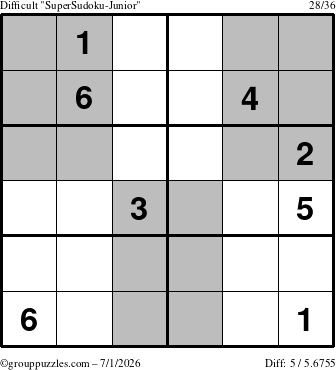 The grouppuzzles.com Difficult SuperSudoku-Junior puzzle for Wednesday July 1, 2026
