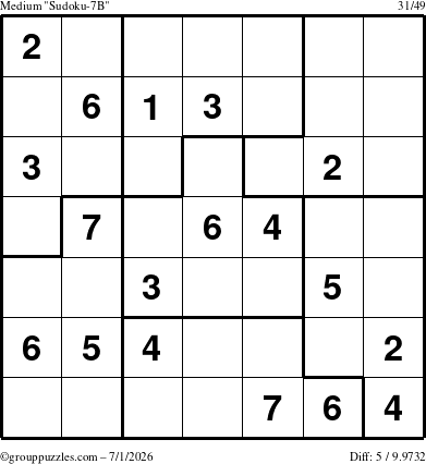 The grouppuzzles.com Medium Sudoku-7B puzzle for Wednesday July 1, 2026