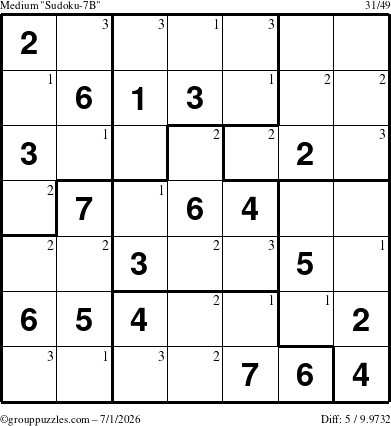 The grouppuzzles.com Medium Sudoku-7B puzzle for Wednesday July 1, 2026 with the first 3 steps marked