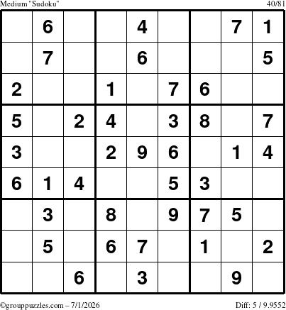 The grouppuzzles.com Medium Sudoku puzzle for Wednesday July 1, 2026