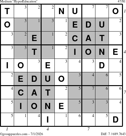 The grouppuzzles.com Medium HyperEducation-i23 puzzle for Wednesday July 1, 2026 with all 7 steps marked