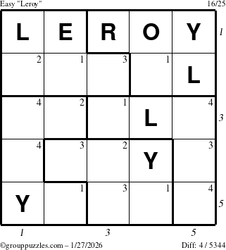 The grouppuzzles.com Easy Leroy puzzle for Tuesday January 27, 2026, suitable for printing, with all 4 steps marked